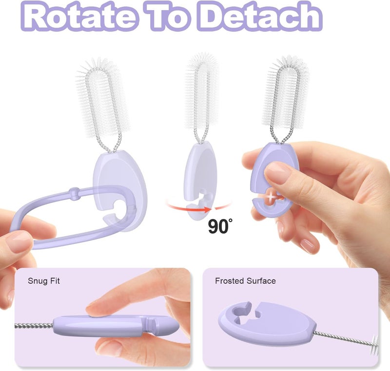 YOTIME Standing Straw Cleaner Brush Set, 4in1 Reusable Straw Brushes with Holder Ring, for Wide and Narrow Straws, Tumblers, Water Bottles and Cups, Purple - Image 4